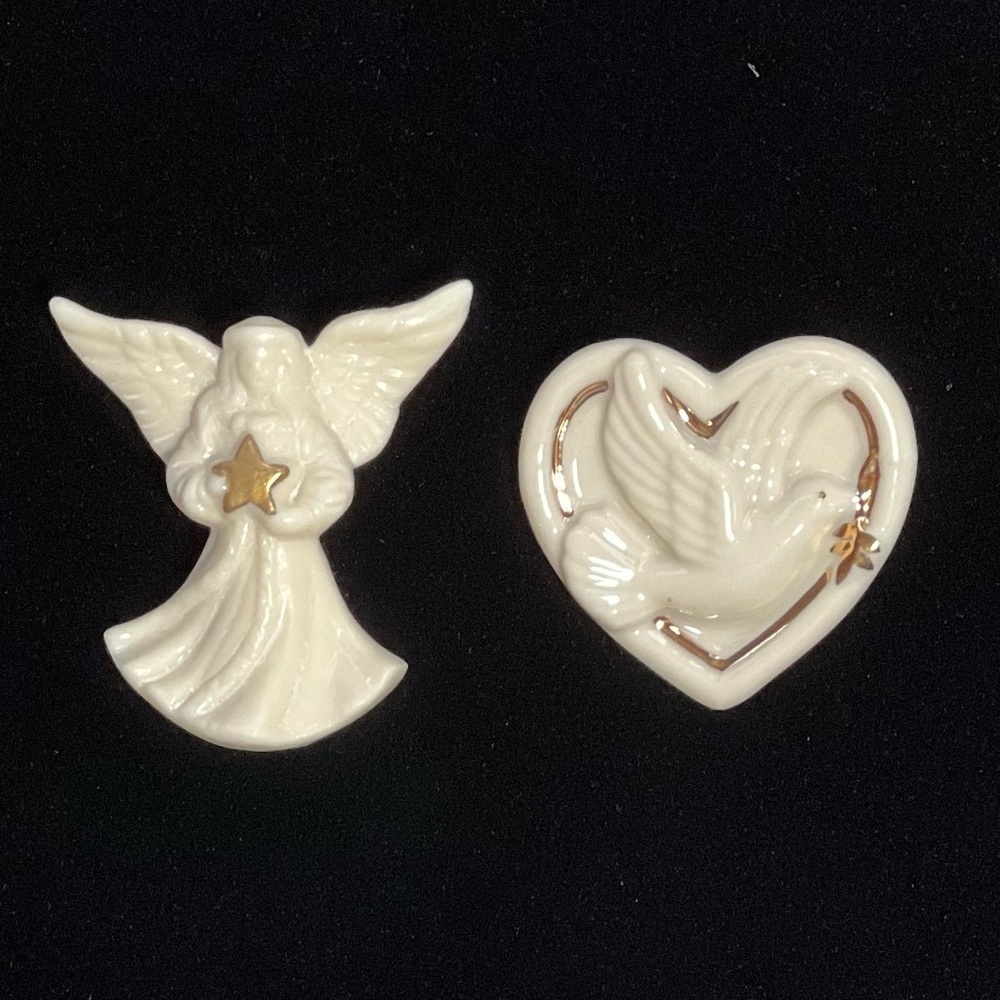 Holiday Brooches Lenox Porcelain Angel Heart Shaped Peace Dove VTG EUC - Picture 3 of 5